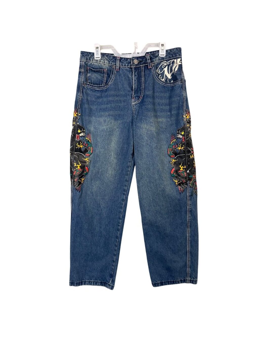 Ninth Hall Idle 10 Womens Denim Jeans With Dragon & Rose Graphics Size 10 GUC